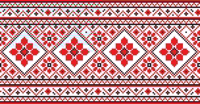 Vector seamless Ukrainian national pattern. Border or border, frame. Embroidery pattern. Cross-stitch drawing.