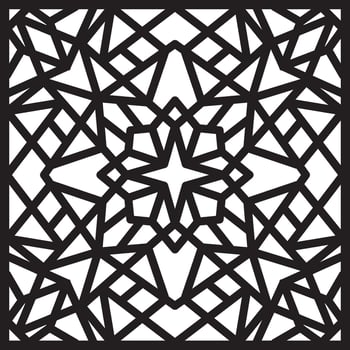 Vector black and white geometric pattern. Square ornament. Arabesque for buildings and room decorations. Template for laser and plotter cutting, vitare and sandblasting