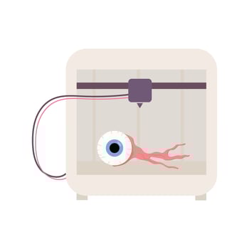 A synthetic organ. eye. 3D printer, bioprinting, prosthetics. Medical printing. vector