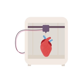 A synthetic organ. Heart. 3D printer, bioprinting, prosthetics. Medical printing. vector