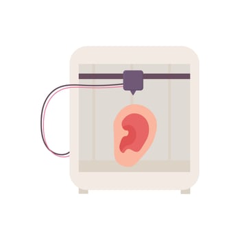 A synthetic organ. ear .3D printer, bioprinting, prosthetics. Medical printing. vector