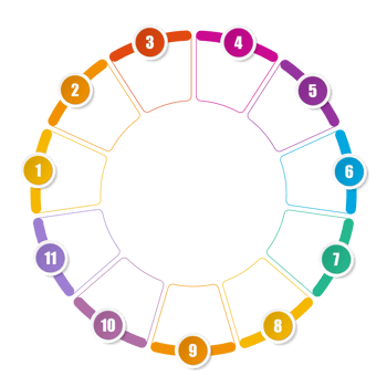 Infographic with 11 steps, process or options. png