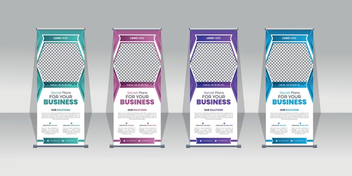 Colorful gradient Creative Corporate Roll Up Banner Signage Standee Template for Advertising vector