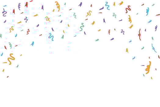 Blank holiday banner with colorful confetti. Background with copy space for birthday, christmas, anniversary. Flat vector cartoon illustration.