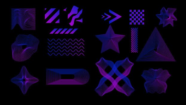 Set of Vector Y2K Wireframe elements. wireframe 00s, 80s or 90s style. Retro cyberpunk style.