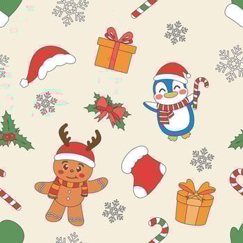 Christmas theme line art doodle cartoon pattern seamless illustration, Merry Christmas. vector