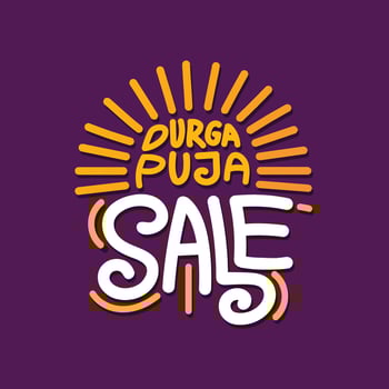 Durga Puja sale template creative typography illustration for Indian traditional festival . Vector Hand drawn lettering template, poster, banner, greeting card with celebration elements. Durga Puja