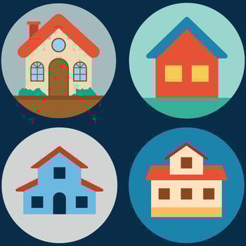 Buildings icon vector set. Bank, school, courthouse, university, library. Architecture concept. Can be used for topics like office, city, real estate