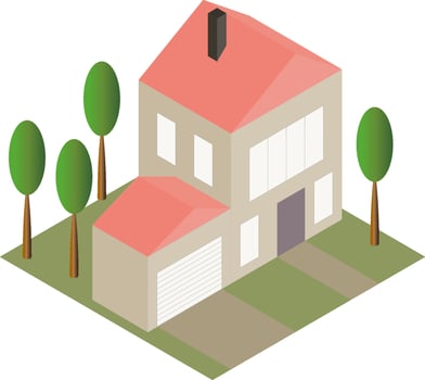 Isometric 3d private house. Vector illustration. Architecture real estate, property and home. Dark beige isometric house.