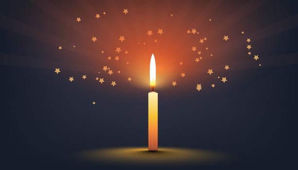 Burning candle on a dark background vector