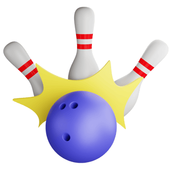 Bowling ball hit bowling pins clipart flat design icon isolated on transparent background, 3D render sport and exercise concept png