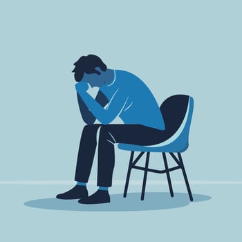 Young male who suffers from mental health diseases is sitting on the chair vector