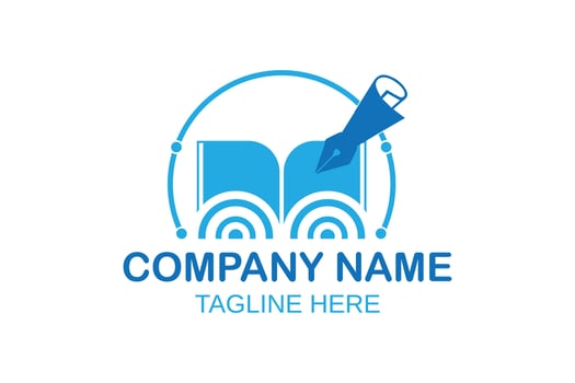 Online book with pen education logo design. vector