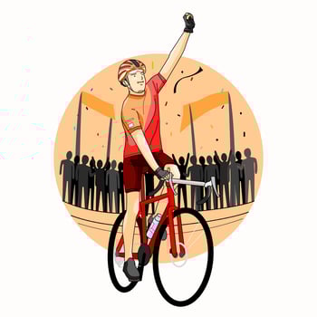 cycling race winner in finish line vector