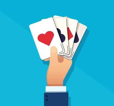 Hand holding playing cards casino concept. vector illustration