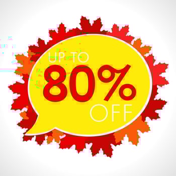 Autumn sale label. Up to 80 percent off icon. vector