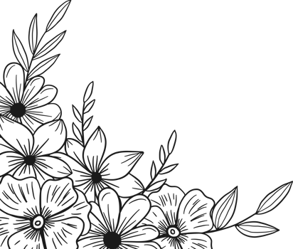 Hand-drawn flowers and leaves corner border png