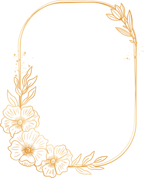 gold round floral frame with hand drawn flowers and leaves png