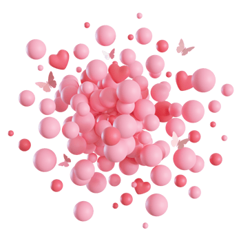 Pink balloons, hearts, butterflies on transparent background. It's a girl foreground. Cut out graphic design elements. Happy birthday, party, baby shower decoration. Round shape, explosion. 3D. png
