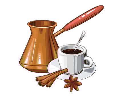 Cezve Coffee Maker for Turkish coffee with coffee cup vector