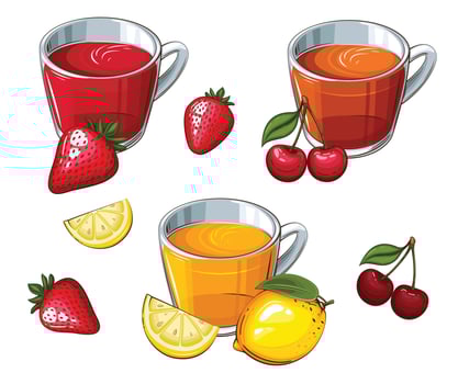 Tea Collection, Different Cups of Tea, Black Red Green Tea. Tea Realistic Illustration. Perfect for Tea Shop, Cafe Banner vector