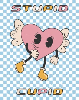Stupid cupid.bright groovy posters 70s. vector