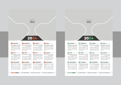 Calendar 2024 with simple and modern design, Week starts Monday, Simple calender layout or Yearly diary Organizer in English vector