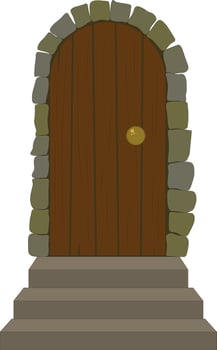 Old wooden door in stone arch vector illustration