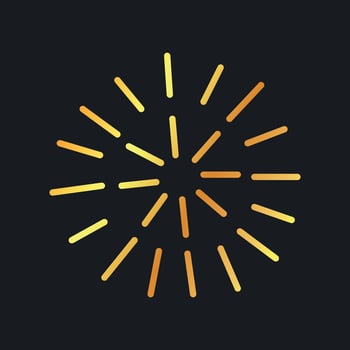 Gold metallized element on a dark background. Gradient pattern of fireworks explosion, sun rays. vector