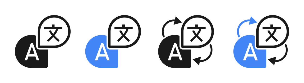 Translate Icons Set. Language Translation Symbols Concept. Black And Blue Illustration Png. png