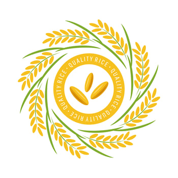 Rice grain and paddy bunch logo, circle frame vector