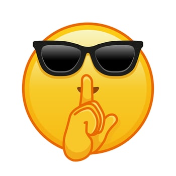 Face with index finger at lips with sunglasses Large size of yellow emoji smile vector