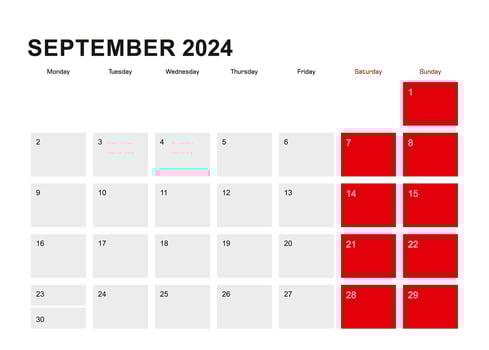 2024 September planner calendar design. Week starts from Monday. vector