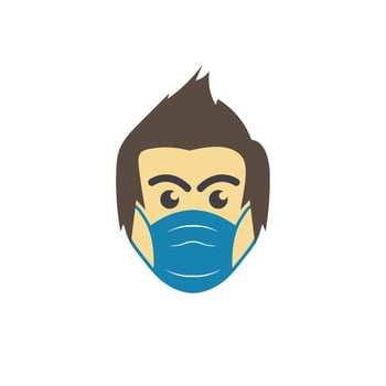 face man using pollution mask vector