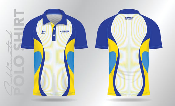 blue and yellow polo mockup Shirt template design for badminton jersey, tennis, soccer, football or sport uniform vector