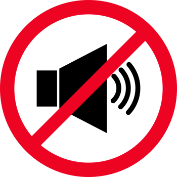 Forbidden sign with loudspeaker glyph flat icon. Indicating signal to noise ban. Speaker with prohibition sign. Silence, mute. illustration png
