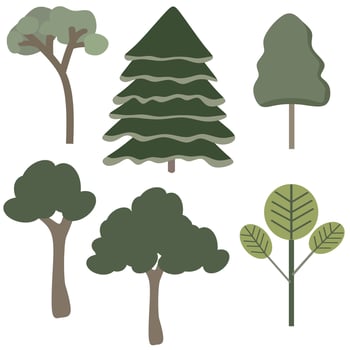 Set Of Green Botany Flat Vector Trees Images
