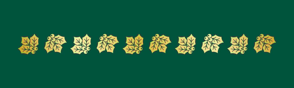 Gold Christmas themed decorative border and text divider, Mistletoe Pattern Silhouette. Vector Illustration.