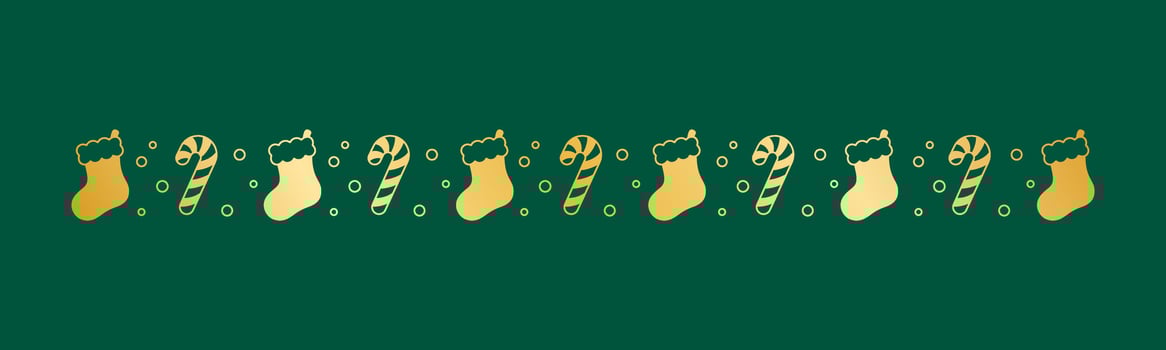 Gold Christmas themed decorative border and text divider, Christmas Stocking and Candy Cane Pattern Silhouette. Vector Illustration.