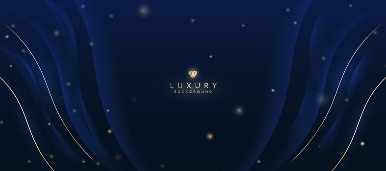 Dark blue luxury background with elements of golden curves and shiny lights. vector