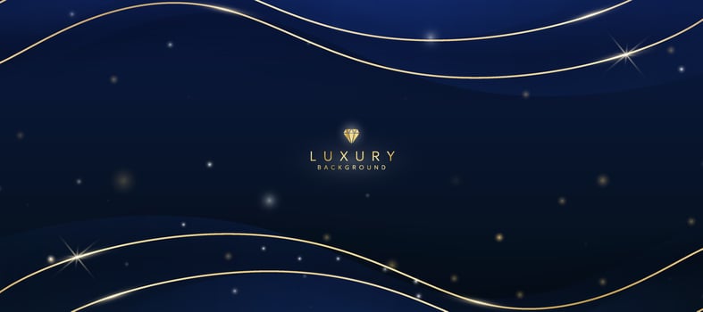 Dark blue luxury background with elements of golden curves and shiny lights. vector