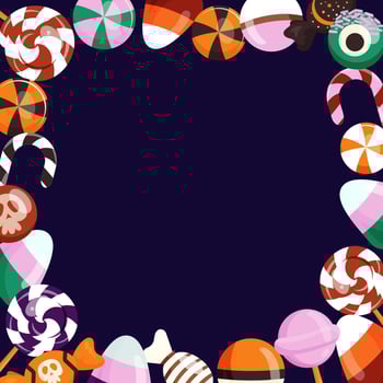 Halloween card with border spooky candy. vector