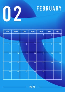 Planner vertical page on February 2024 year template of 3d gradient design vector