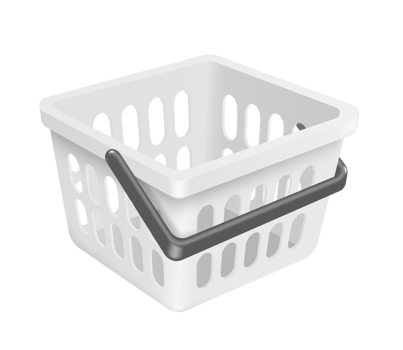 white basket black handle side view on transparent background, PNG for advertising design