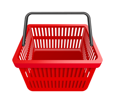 red basket black handle front view on transparent background, PNG for advertising design