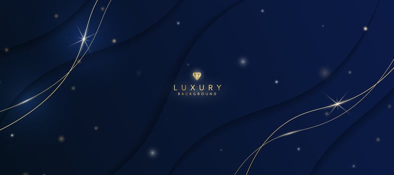 Dark blue luxury background with elements of golden curves and shiny lights. vector