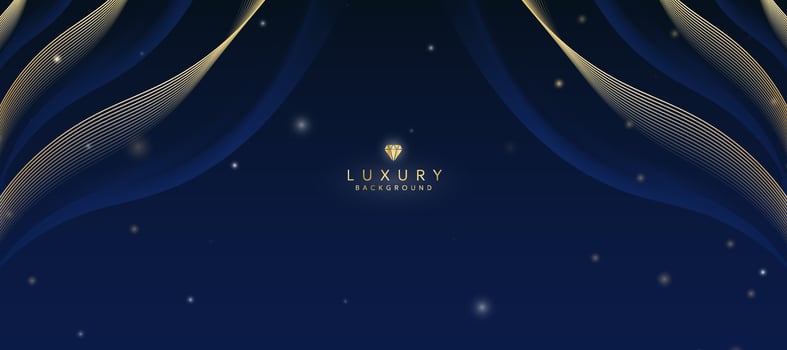 Dark blue luxury background with elements of golden curves and shiny lights. vector