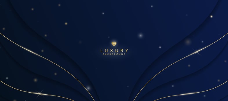 Dark blue luxury background with elements of golden curves and shiny lights. vector
