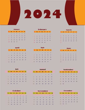 Monthly Calendar 2024 Template Design vector