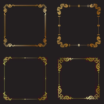 Collection of gold floral vintage luxury square frame vector